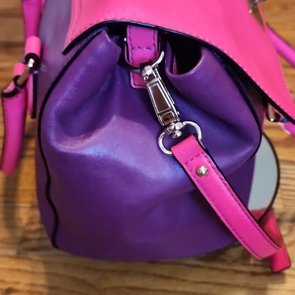 Like New Kate Spade Purple and Barbie Pink Satchel Crossbody Leather Bag - Picture 16 of 17